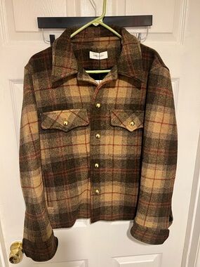 Ernest W Baker Plaid Wool Button-Up Jacket in Olive, Brown & Tan